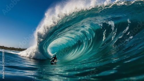 Full frame perfect tube wave, frozen in time as it gracefully curls and breaks