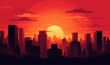 sunset city vector flat minimalistic isolated illustratio