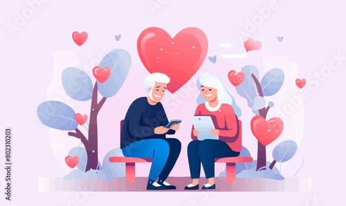 couple looking at smartphone vector flat isolated illustration