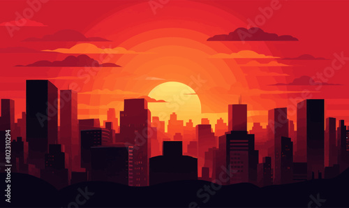 sunset city vector flat minimalistic isolated illustratio