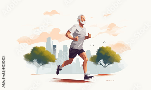 old man jogging vector flat minimalistic isolated illustration