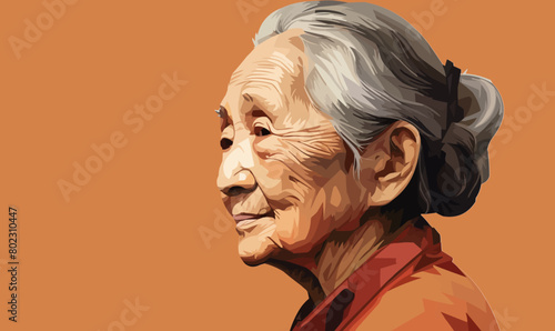 old asian woman isolated vector style with transparent background illustration