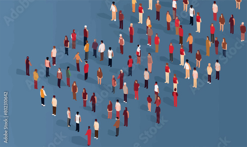 crowd isometric vector flat minimalistic isolated illustration