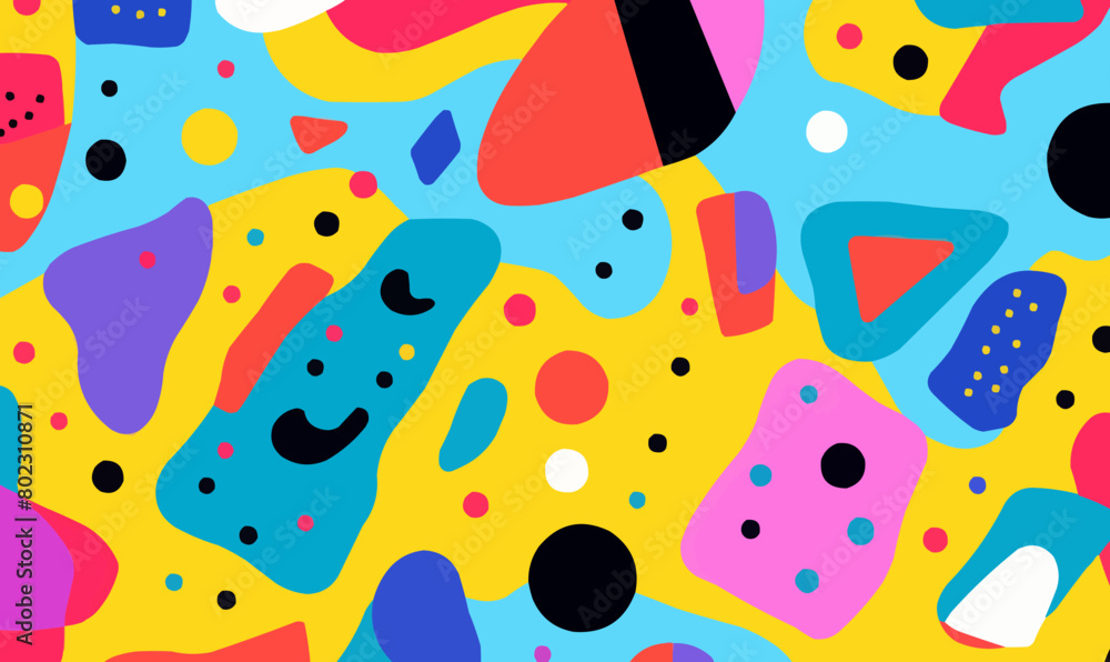 Colorful seamless wallpaper with bright colored abstract shapes, minimalist vector illustration --