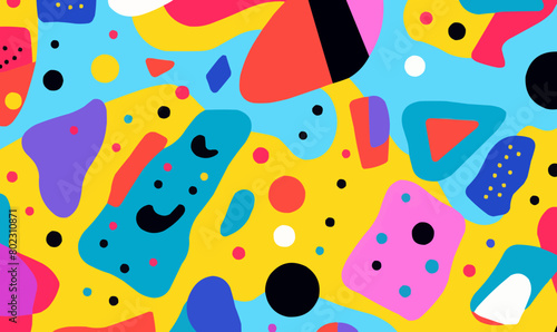 Colorful seamless wallpaper with bright colored abstract shapes  minimalist vector illustration --