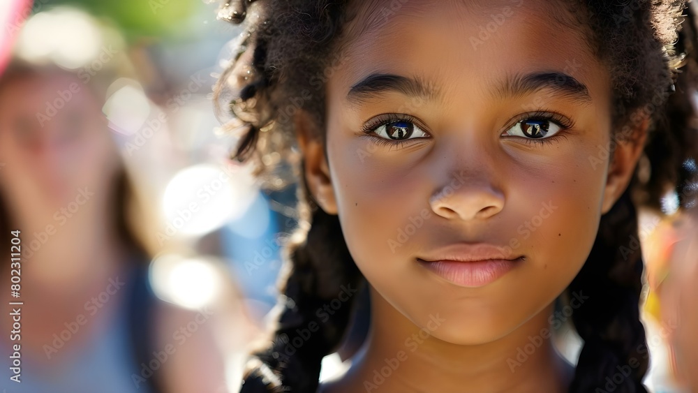 Teenager with coiled black hair and dark eyes protesting against racial discrimination. Concept Activism, Racial Discrimination, Teenager Portrait, Coiled Black Hair, Dark Eyes