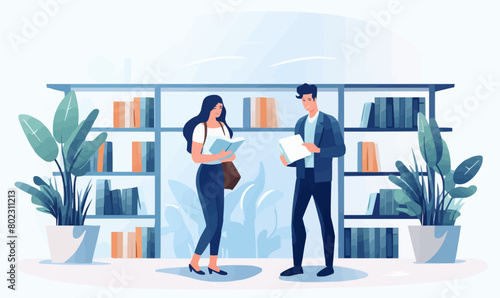 couple in bookstore vector flat minimalistic isolated illustration