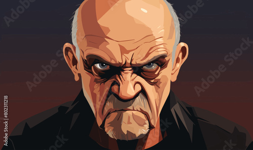 Angry old man isolated vector style on isolated background illustration