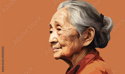 old asian woman isolated vector style with transparent background illustration