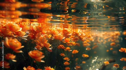 Orange Flowers Floating in Water