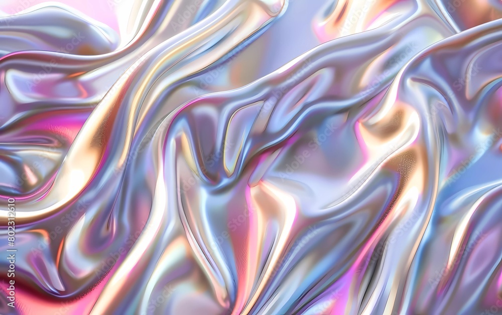 Colorful background of flowing silver fabric. Smooth and soft. 