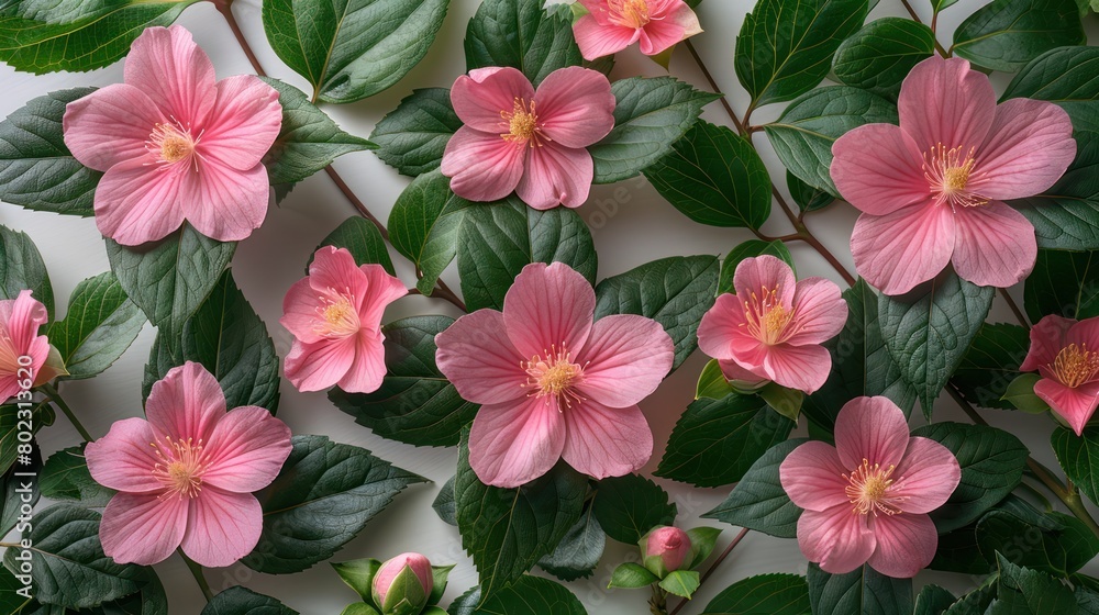 Cluster of Pink Flowers With Green Leaves Cluster of Pink Flowers With Green Leaves