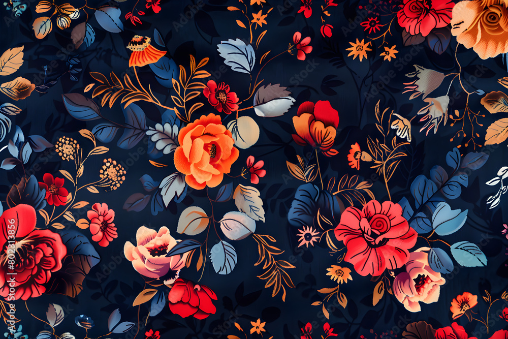 Floral pattern inspired in traditional cashmere embroidered shawls, ideal for backgrounds and textile designs. Floral pattern inspired in traditional cashmere embroidered shawls, ideal for backgrounds and textile designs.