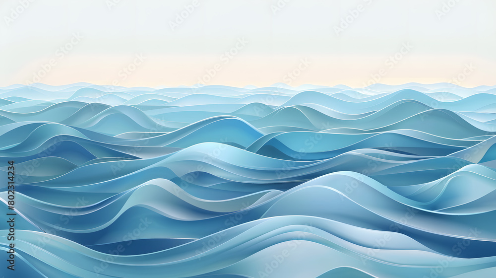 Ocean water waves nature illustration, gradient blue wavy lines. Generative AI. Ocean water waves nature illustration, gradient blue wavy lines. Generative AI.
