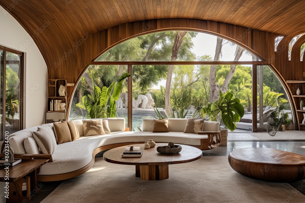 Fototapeta premium Modern Circular Living Room with Garden View