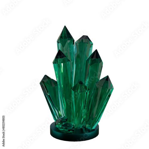 emerald crystal isolated on white background, 3d render illustration