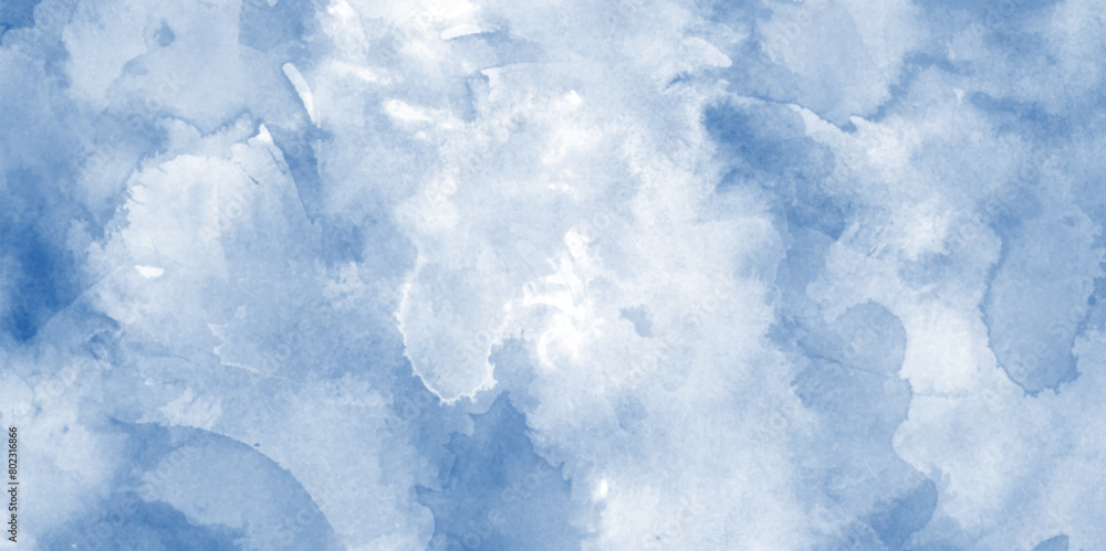 Fototapeta premium Abstract beautiful painted cloudy sky blue watercolor background, Light blue background with watercolor, Soft cloud in the sky background blue tone for wallpaper, graphics design and web design. 