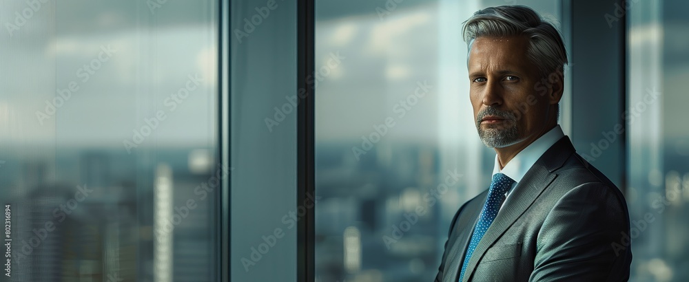 Fototapeta premium Businessman portrait in office, adult male in suit, business person with professional look.