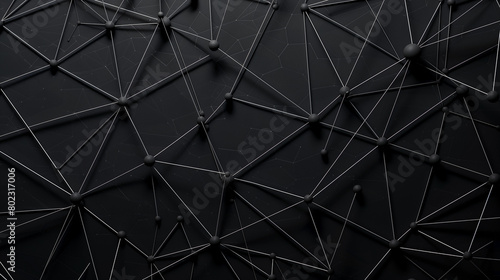 A dark background with black lines and shapes  featuring interconnected geometric structures.