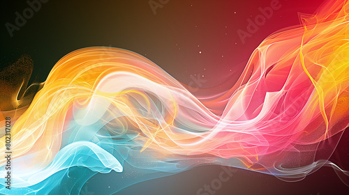 Colorful background with flowing smoke, waves and light effects.