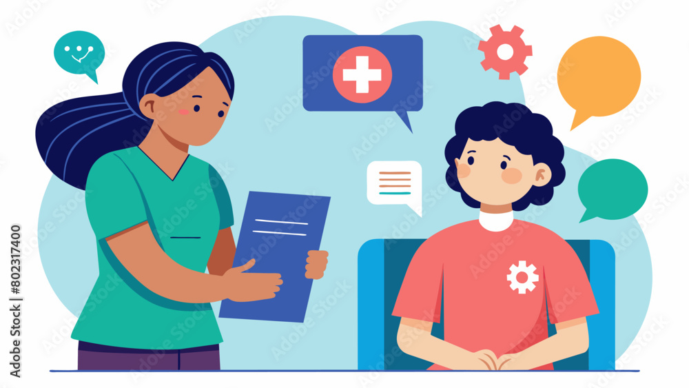 Obraz premium A nurse advocating for proper accommodations and understanding for a patient with dyslexia during a hospital stay.. Vector illustration