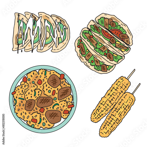 color drawings Mexican food set