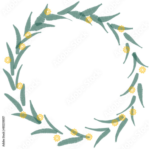 Leaf and flower frames with embroidery patterns isolated transparent background