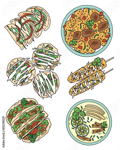 color drawings Mexican food set