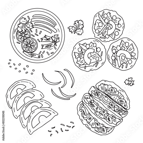 graphic drawings Mexican food set