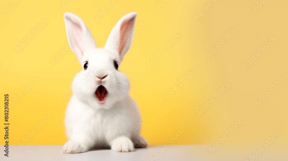 Fototapeta premium cute animal pet rabbit or bunny white color smiling and laughing isolated with copy space for easter background, rabbit, animal, pet, cute, fur, ear, mammal, background, celebration