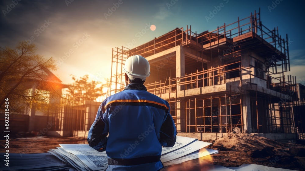 inspector or engineer is inspecting construction and quality assurance new house. Engineers or architects or contactor work to build the house before handing, generate by AI inspector or engineer is inspecting construction and quality assurance new house. Engineers or architects or contactor work to build the house before handing, generate by AI