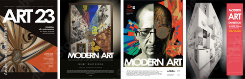 Dynamic posters for an art exhibition featuring contemporary art, design, sculpture, and architecture with vibrant and creative visuals