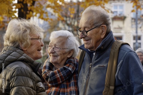 Elderly people on a walk in the autumn park. Selective focus.