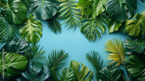 Vibrant tropical leaves on a clear background ideal for desktop wallpapers and graphic designs