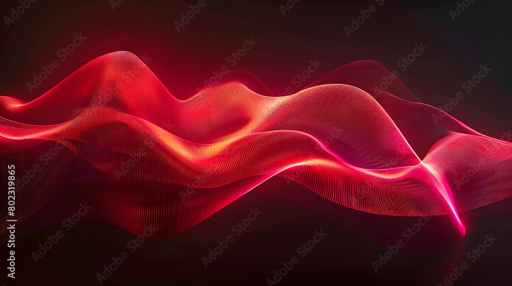 Red glowing abstract color gradient wave shape on black grainy background glowing color wave Background. Generative AI. Red glowing abstract color gradient wave shape on black grainy background glowing color wave Background. Generative AI.