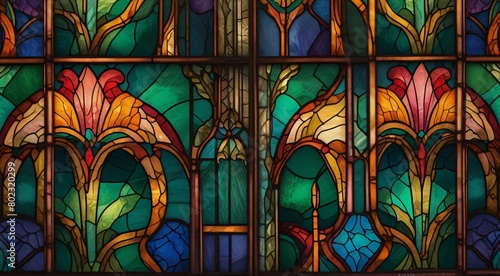 colorful stained glass window with a pattern,