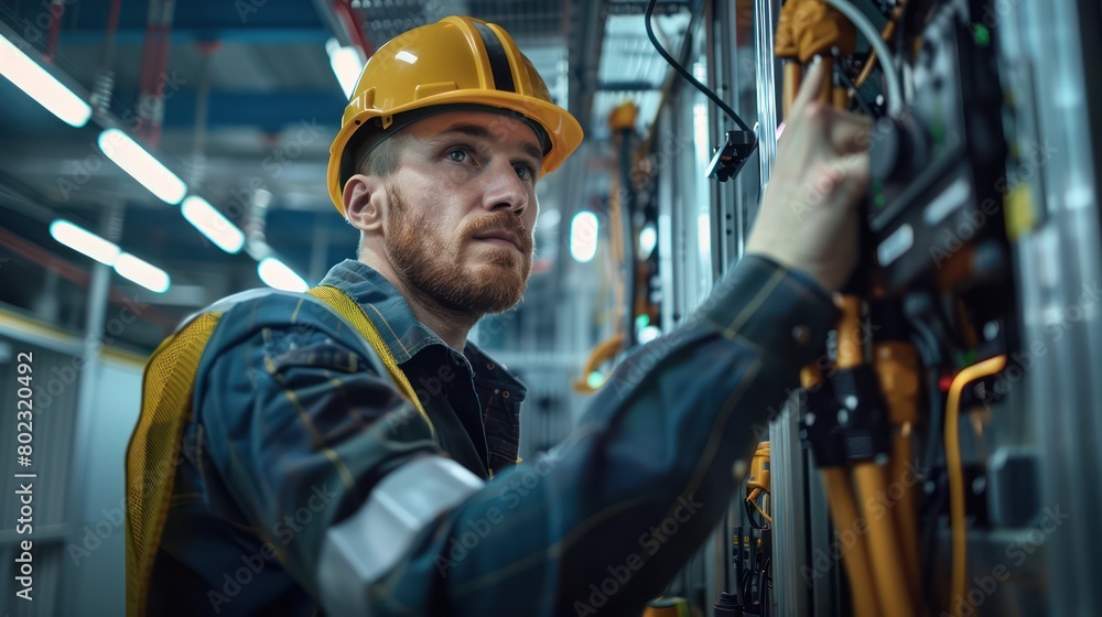 Electricians in industrial areas maintain and repair electrical systems. Electricians in industrial areas maintain and repair electrical systems.