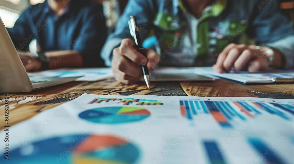 Deep focus on data analysis.In-depth Analysis and Collaborative Discussion Over Pie Charts and Bar Graphs in a Business Meeting. Deep focus on data analysis.In-depth Analysis and Collaborative Discussion Over Pie Charts and Bar Graphs in a Business Meeting.