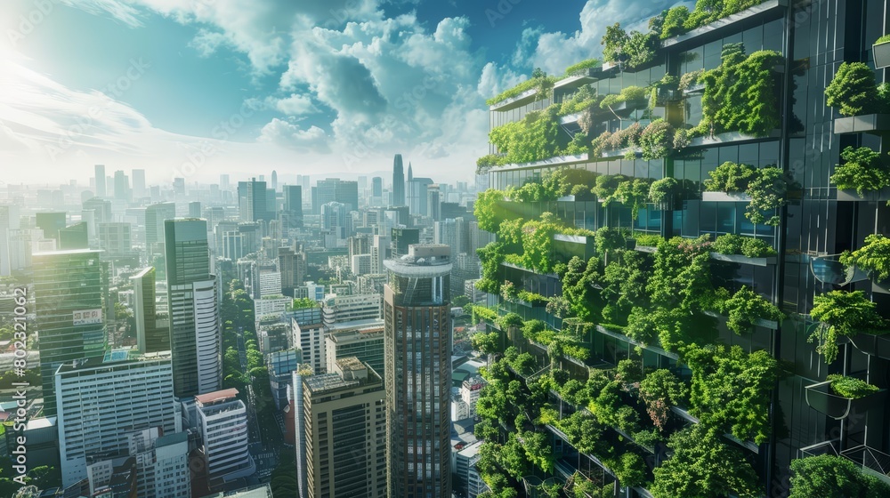 The commitment to sustainability is evident as renewable energy powers the city and green roofs top most buildings