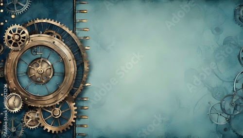 Blue steampunk themed background. AI Generated photo