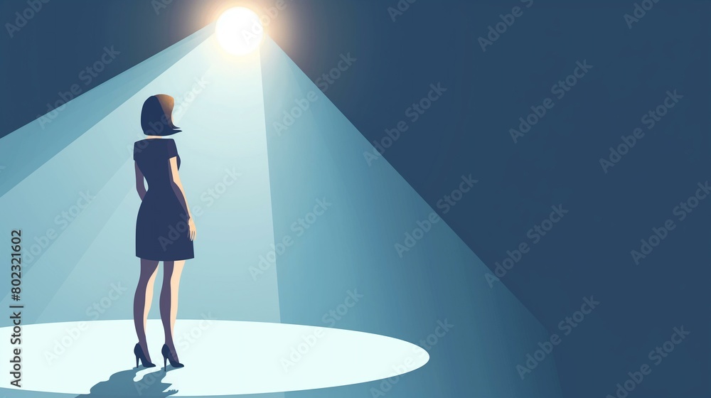 Business Woman in Spotlight at Recruitment Event, Conceptual Vector Illustration Business Woman in Spotlight at Recruitment Event, Conceptual Vector Illustration