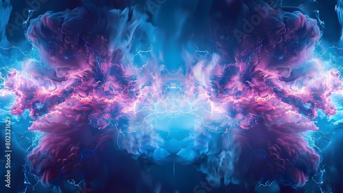Abstract digital art in blue and pink resembling lightning for a battle . Concept Abstract Art, Digital Art, Blue Lightning, Pink Lightning, Battle Themes photo