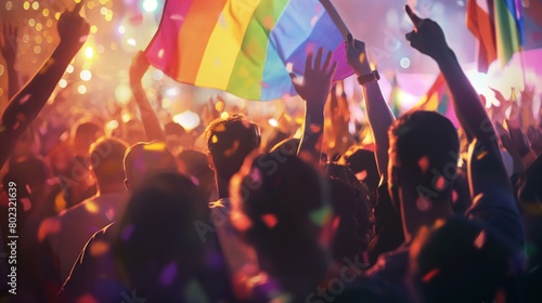 Wallpaper Mural Vibrant Crowd Celebrating at Night with Colorful Flags and Lights Torontodigital.ca