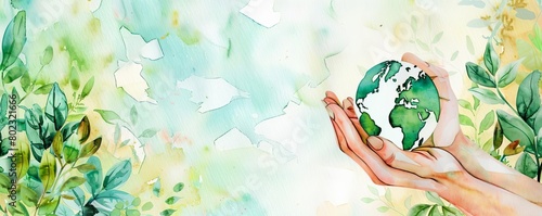 Join hands to protect the earth, green and environmentally friendly, low-carbon travel. photo