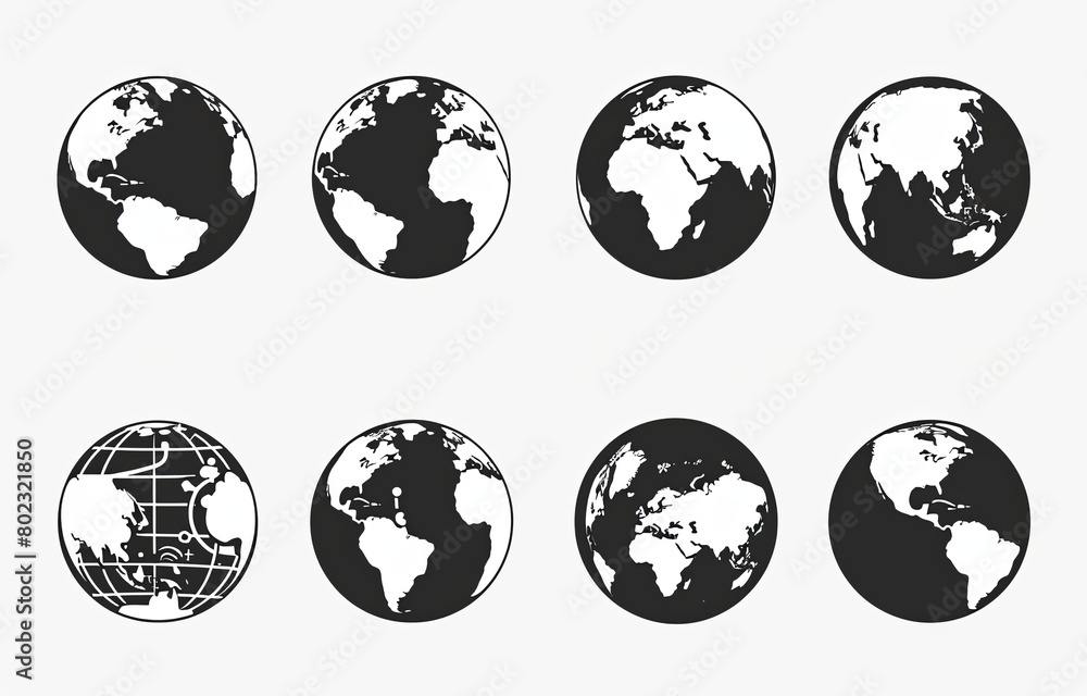 Obraz premium Set of black and white vector globe icons