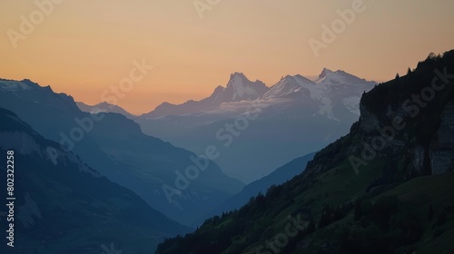 Majestic sunrise over swiss alps   stunning mountain landscape with golden sunlight © vetrana
