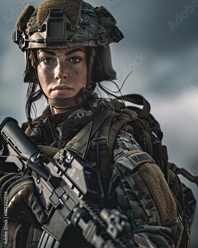 Sentinel of Strength: A Woman Warrior Wielding Rifle