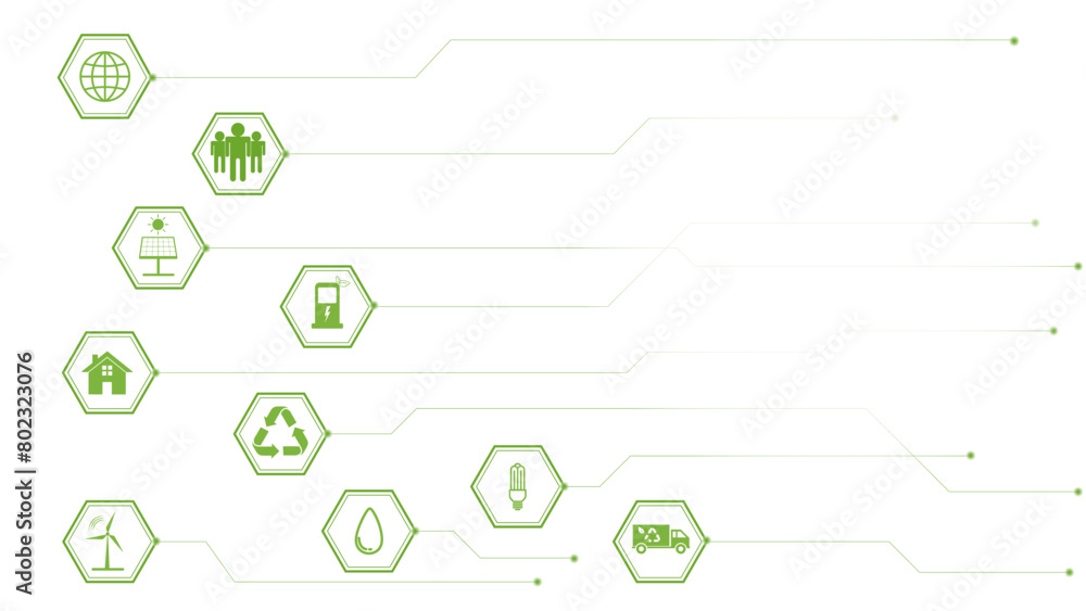 Green Business template and background for Sustainability concept with flat icons, Vector illustration Green Business template and background for Sustainability concept with flat icons, Vector illustration