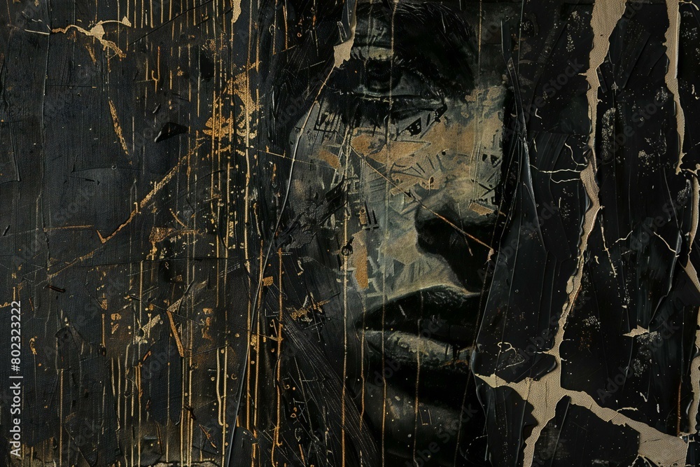 Grunge background with a portrait of a woman in a mask