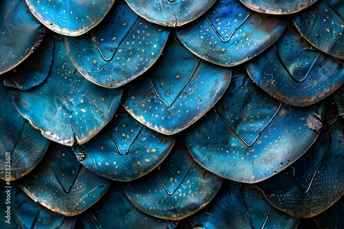 blue fish scales with a metallic sheen and intricate  photo